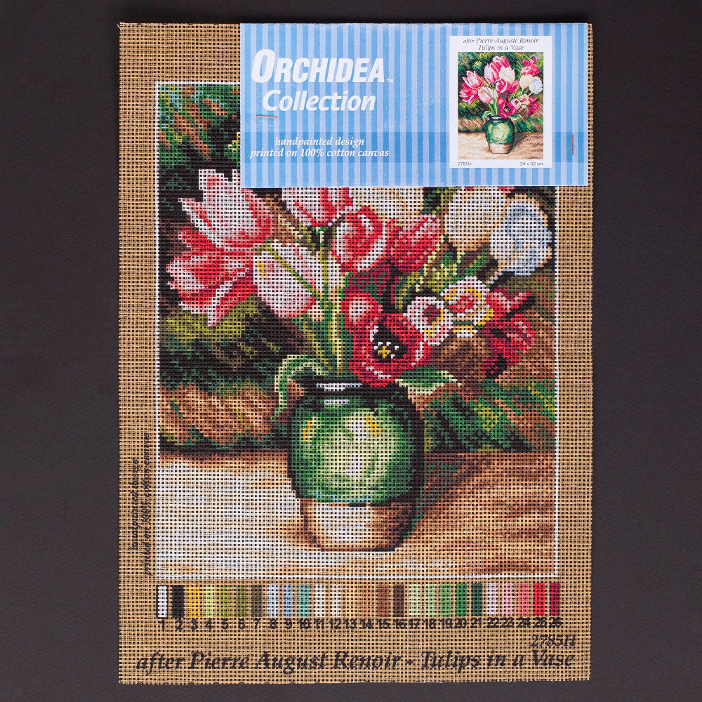 Orchidea 24x30cm Pierre Auguste Renoir Vazodaki Laleler Baskılı Goblen - 2785H